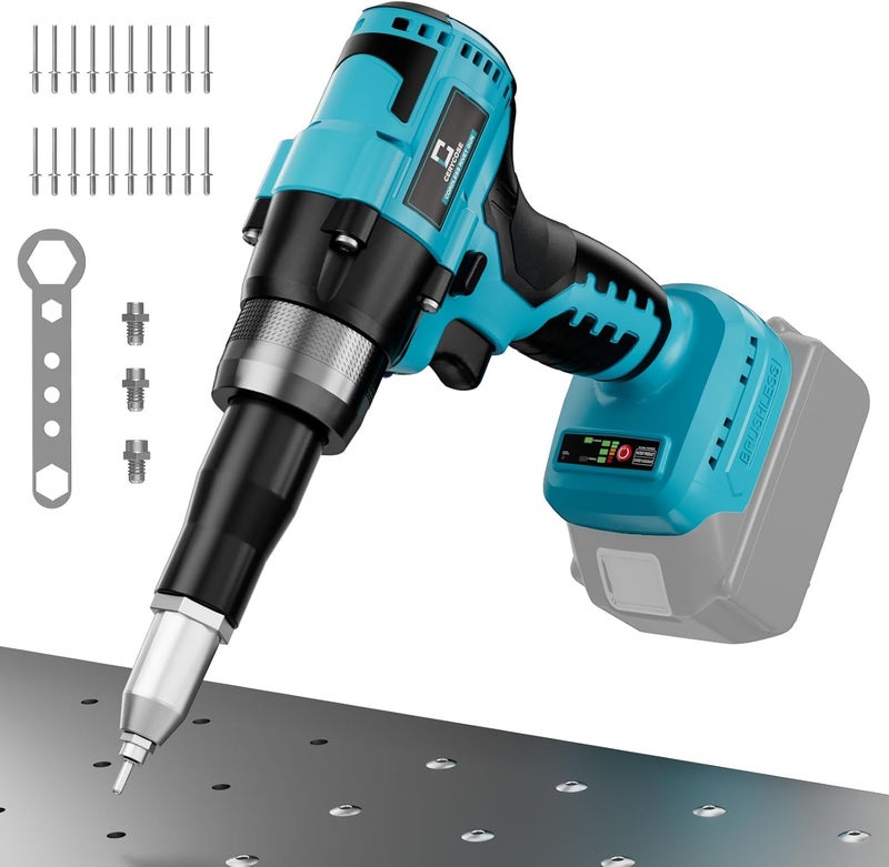 Cerycose Rivet Gun Compatible with Makita 18V Battery,Cordless Riveters Tool,Brushless Rivet with 3 Size(1/8", 5/32", 3/16") Aluminum Rivets & LED Light for Construction,Metalworking - Image 1